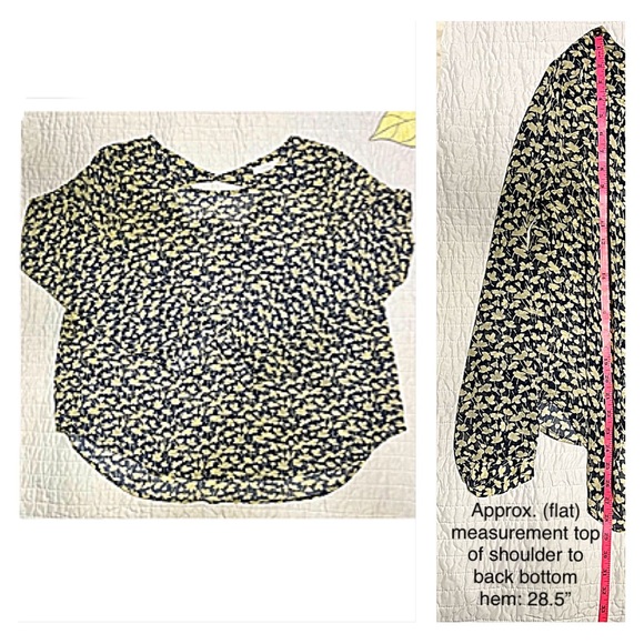 LUSH Women’s L SHEER BOHO TOP Blue / Beige Floral: high-low; open-back; flowing - Picture 6 of 10